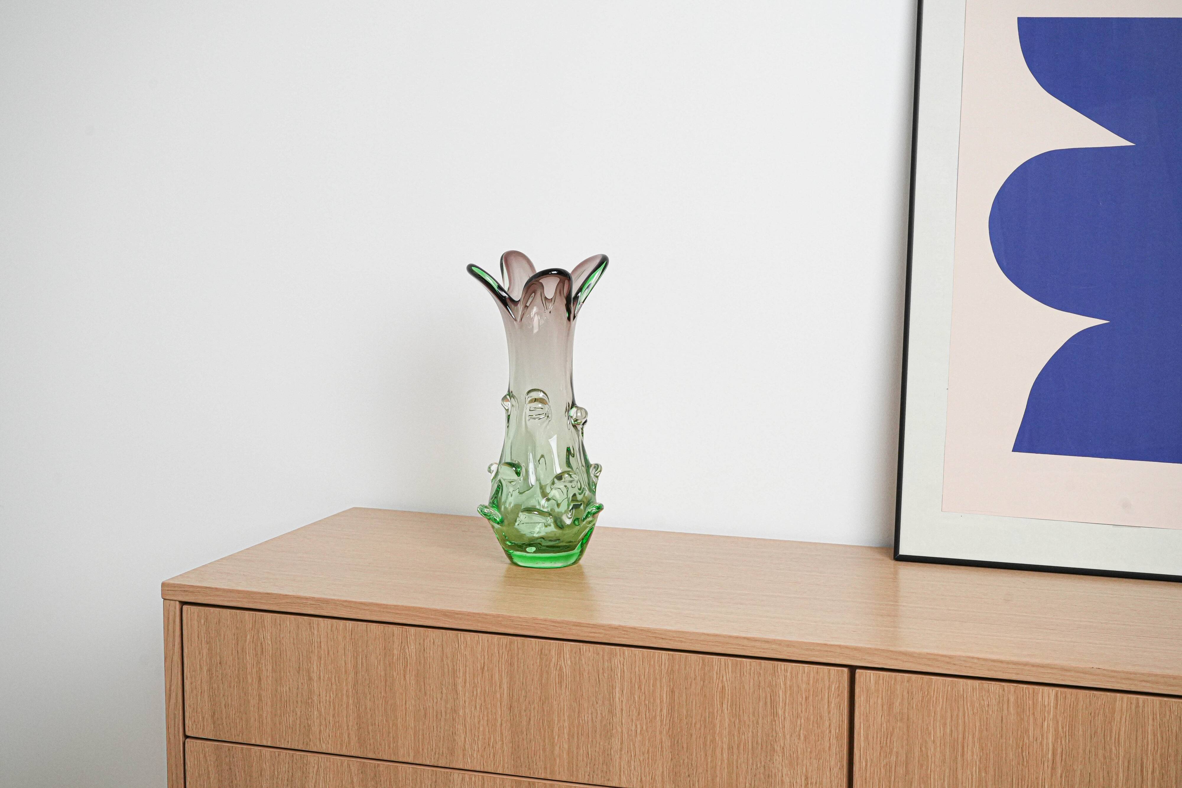 Green vase, Murano glass, 1960s, made in Italy