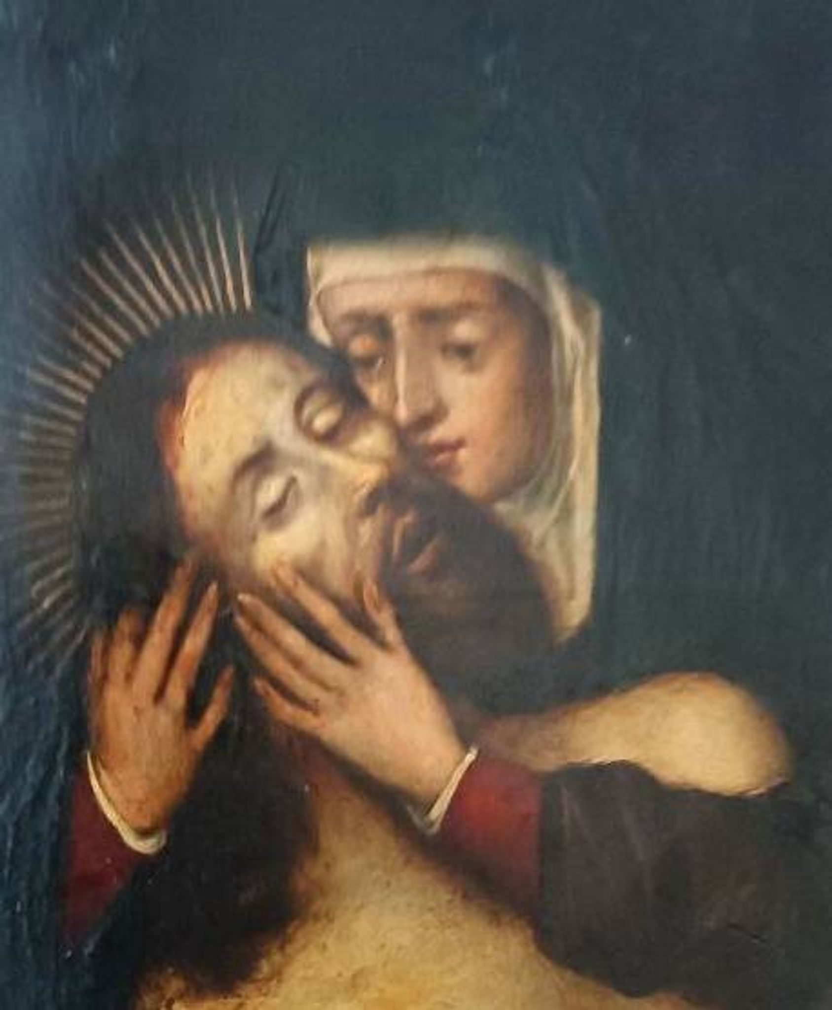 Peinture sur cuivre ancienne du XVIIe siècle - Marie avec le Christ -