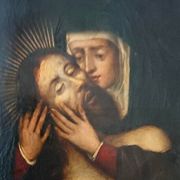 Peinture sur cuivre ancienne du XVIIe siècle - Marie avec le Christ -