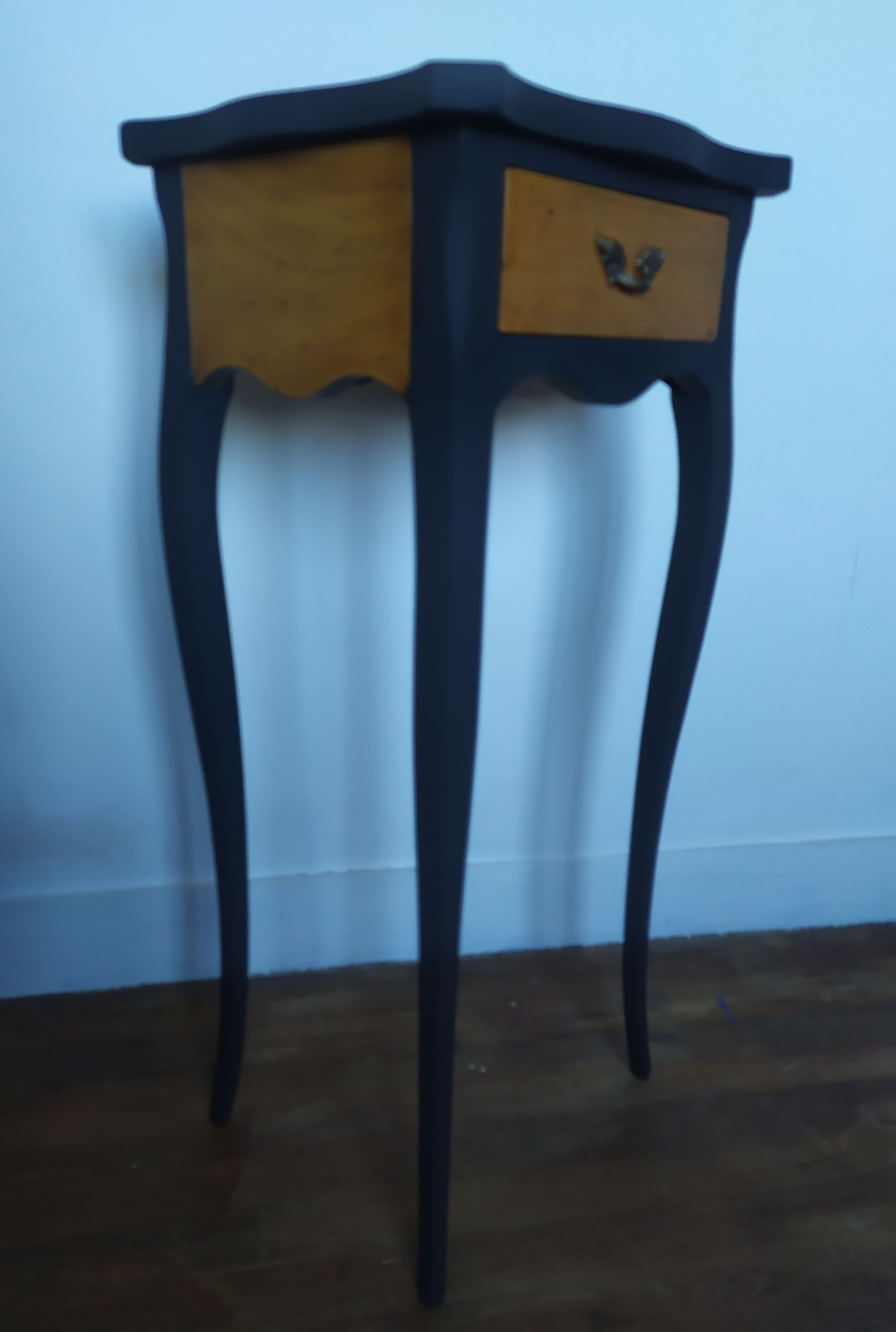 Old bedside painted in matte black and oiled wood
