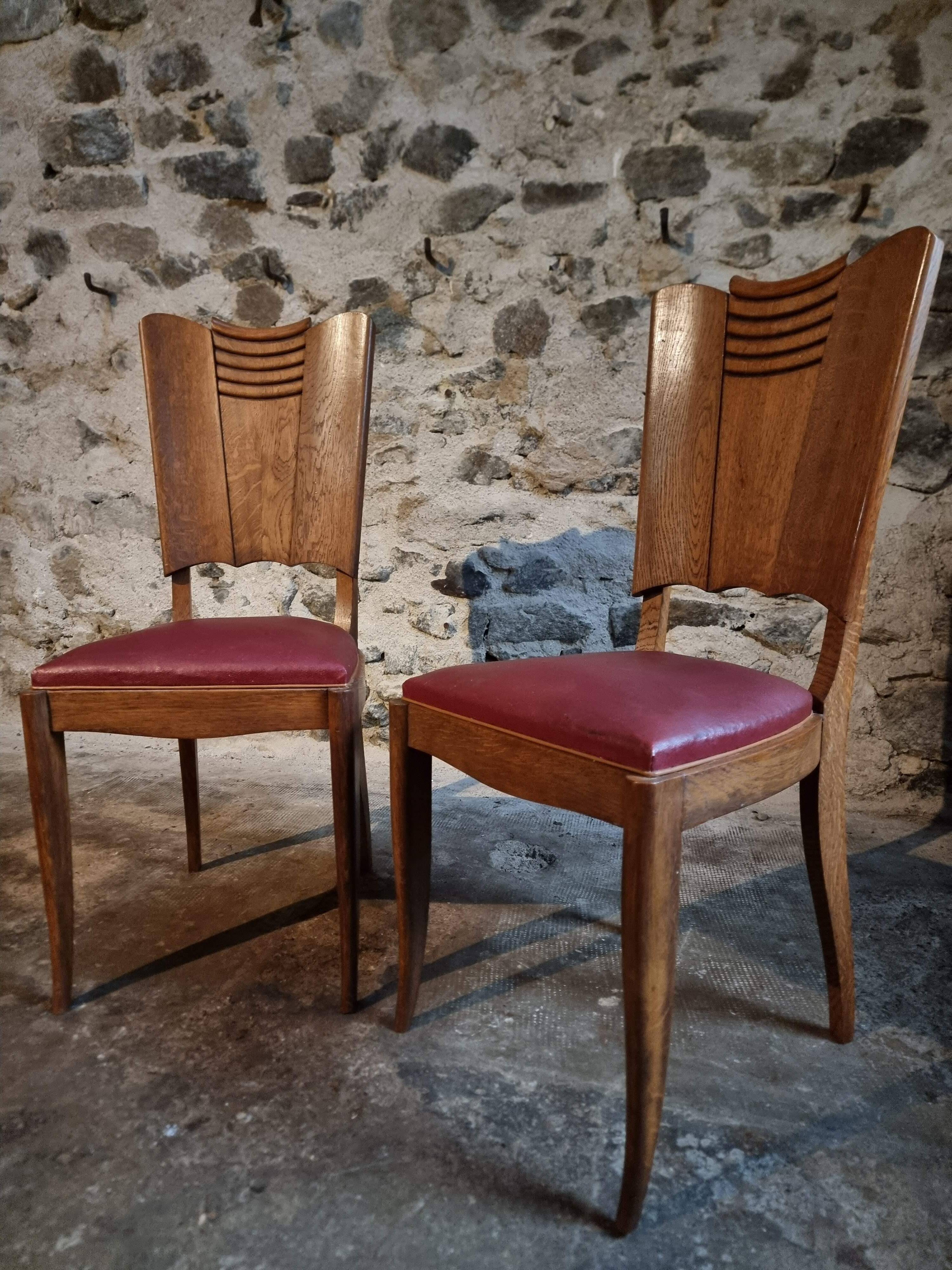 Art Deco dining chairs in French oak – set of 6, 1930s