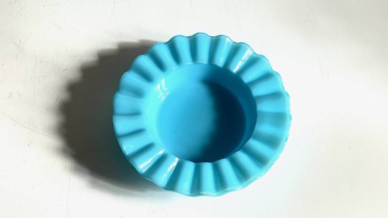 CENDRIER Vide-Poche Verre OPALIN Bleu VINTAGE