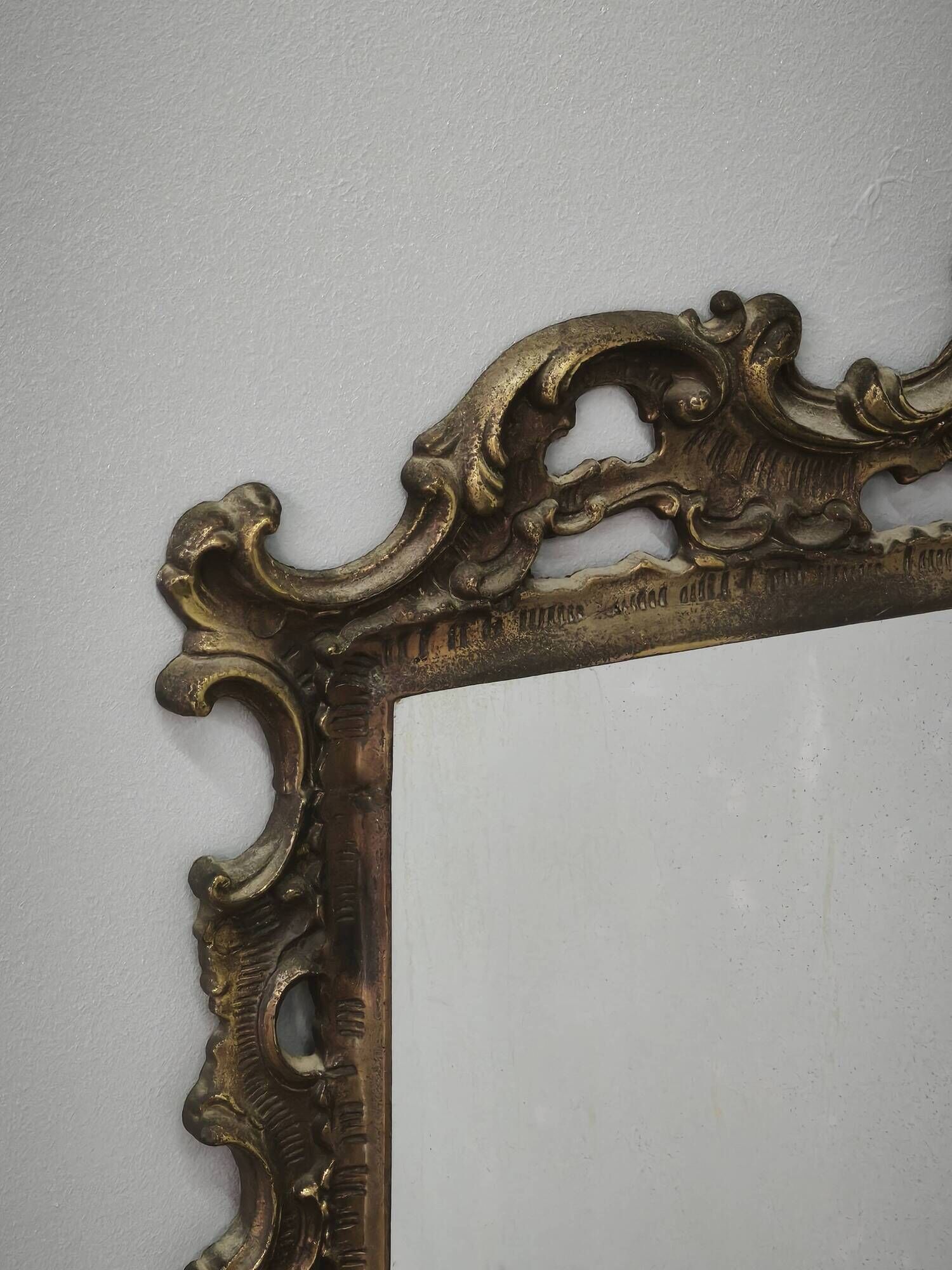 Italian Rococo Revival Gilt Metal Wall Mirror, 1950s