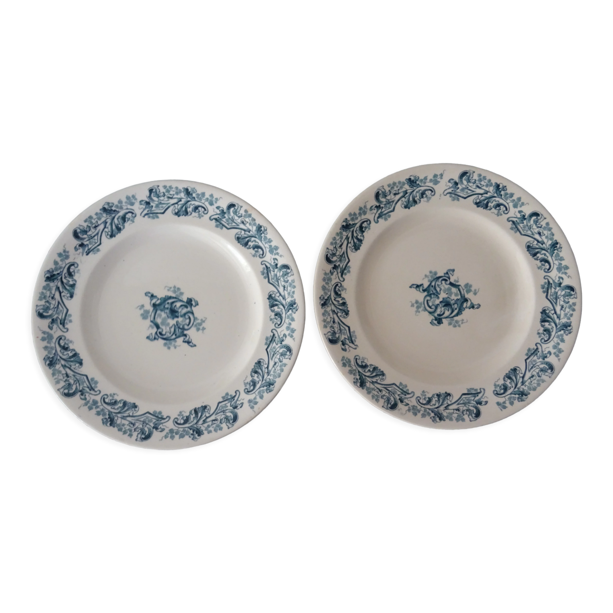 2 flat plates old faience longwy blue russian decoration 263102