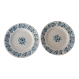 2 assiettes plates faience ancienne Longwy bleu décor russe 263102