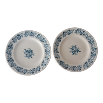 2 flat plates old faience longwy blue russian decoration 263102
