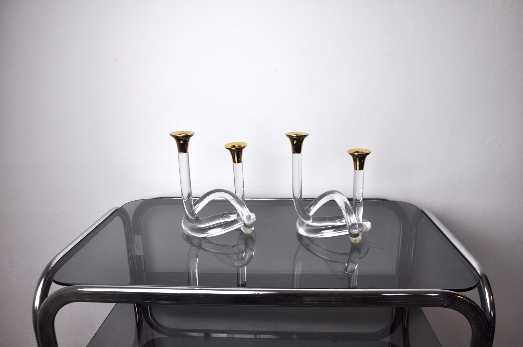 Pair of candle holders Dorothy Thorpe, lucite, 1970