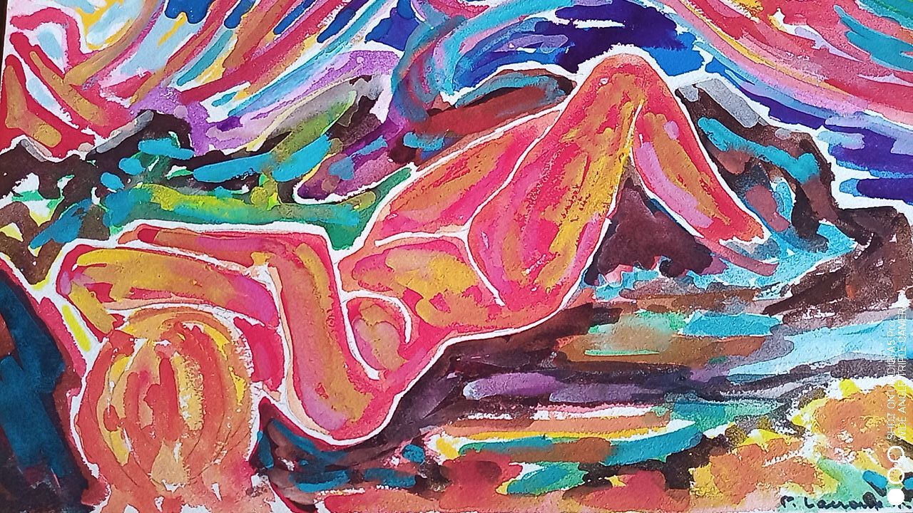 Pierre Lacroux (1909-1993) Gouache - 28 x 40 cm - elongated nude - dated 4.6.85