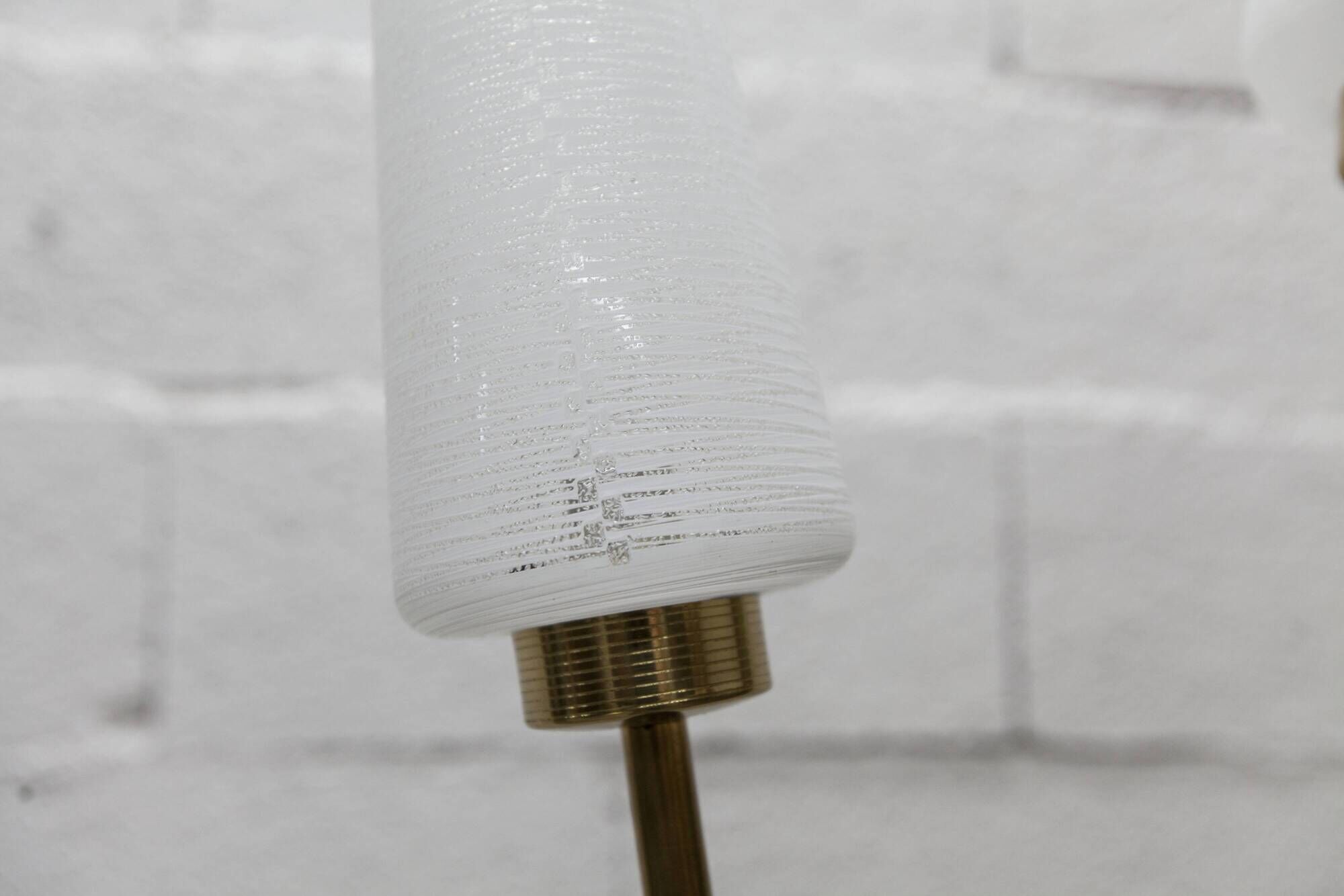 Arlus floor lamp with tripod base and 2 ribbed glass lamps 1950