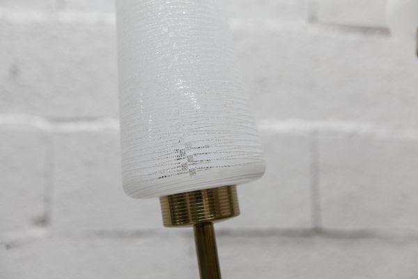 Lampadaire Arlus avec pied tripode à 2 lampes en verre striés 1950