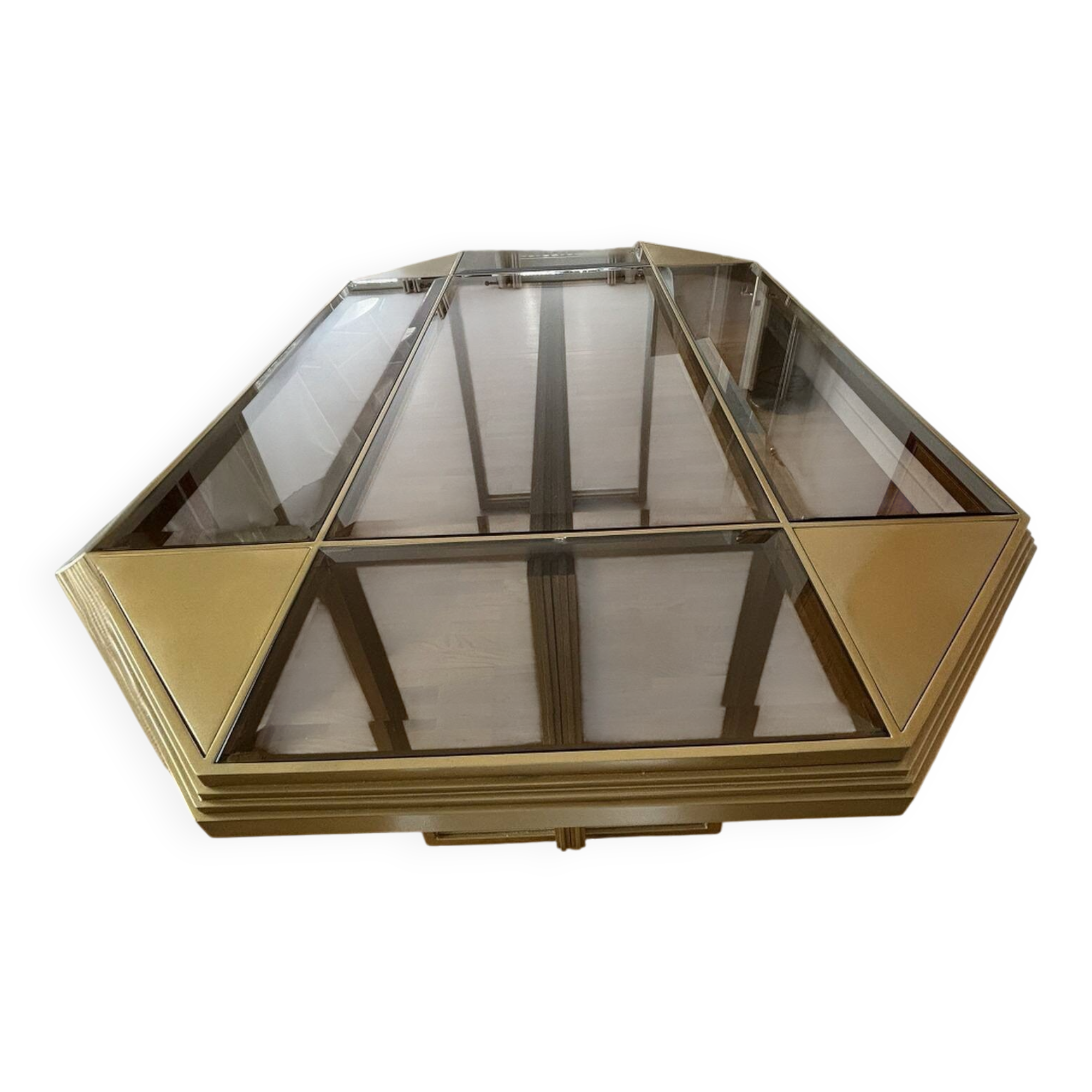 Dining table in brass and smoked glass, Italchrome