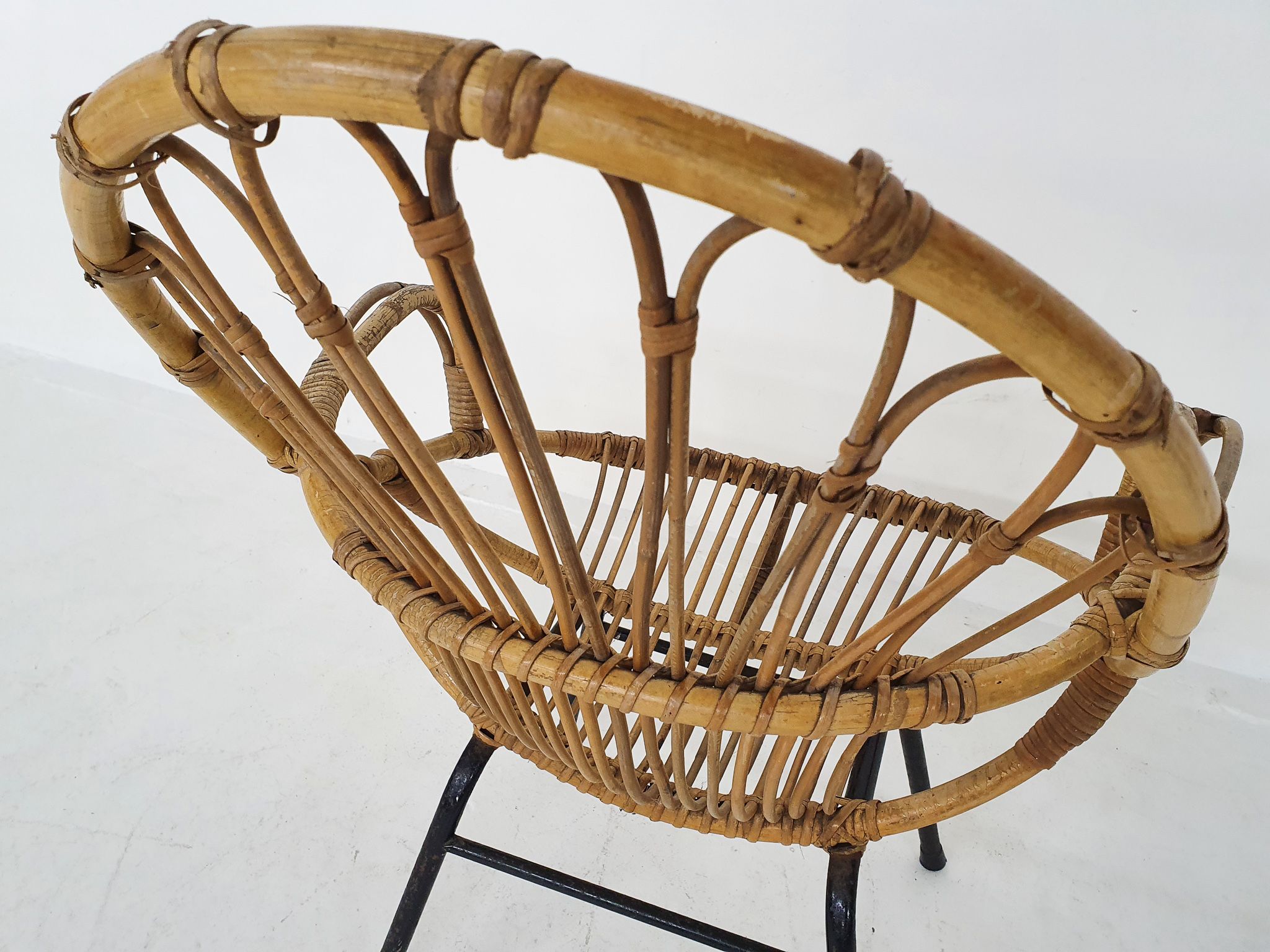 Rohe Noordwolde rattan and metal lounge chair, The Netherlands 1950's