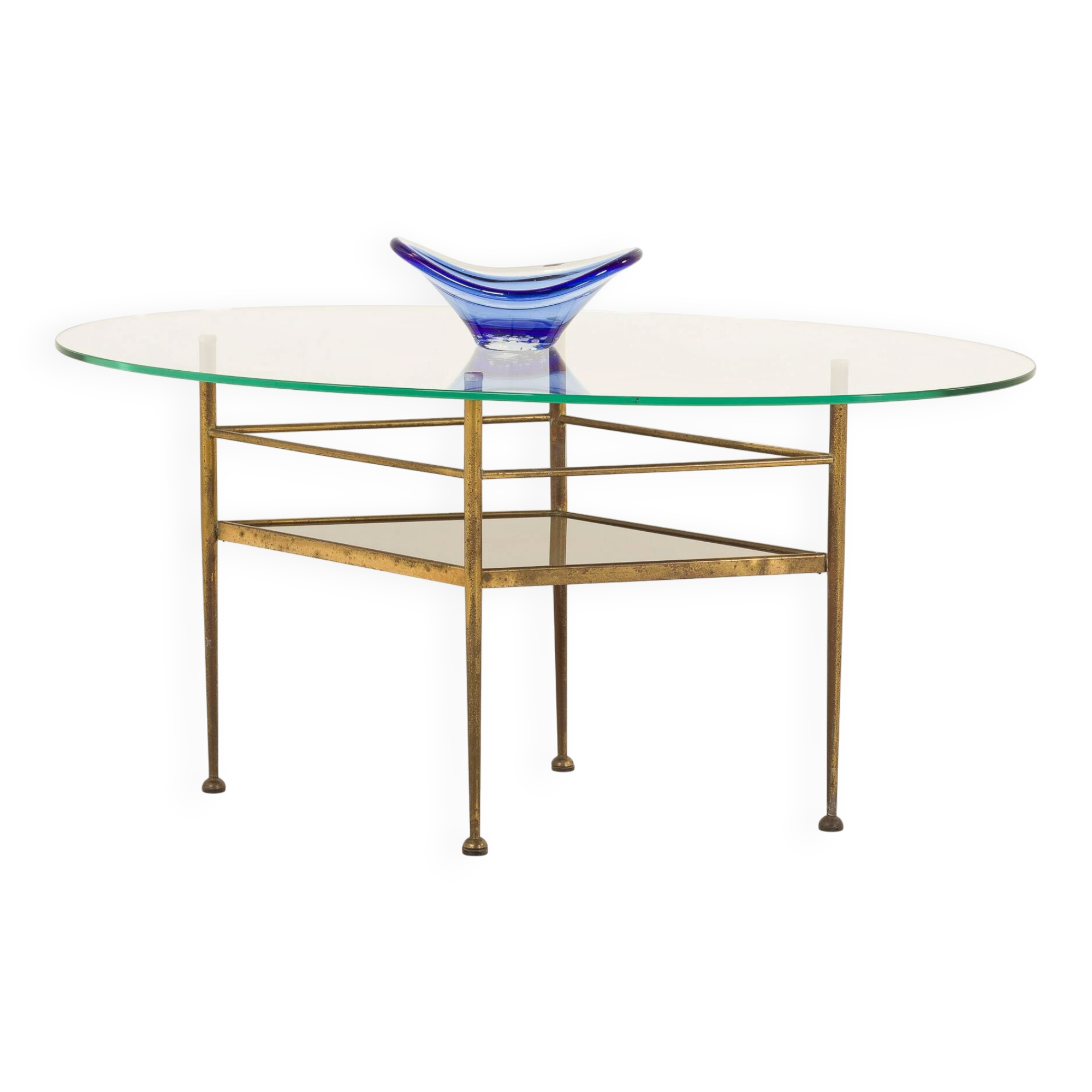 Table en verre et laiton de style italien des années 1970, inspirée par Gio Ponti.