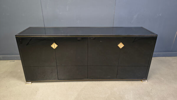 Enfilade en laiton et laque par Pierre Vandel, années 1970