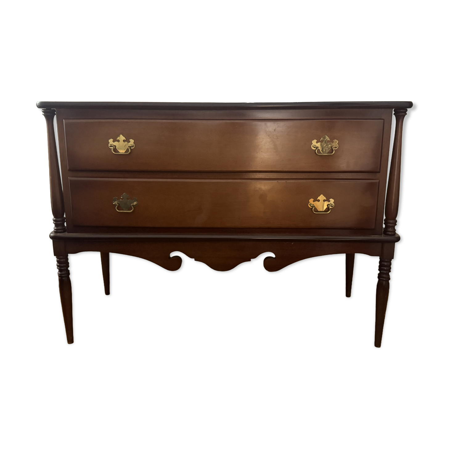 Vintage chest of drawers in solid cherry wood, 2 large drawers, Louis XVI style.