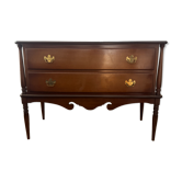 Commode vintage en bois de cerisier massif, 2 tiroirs, style Louis XVI