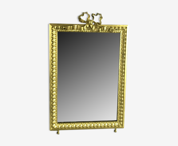 Miroir ancien en bronze doré de style Louis XVI avec miroir biseauté  37x23,5cm | Selency