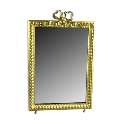 Miroir ancien en bronze doré de style Louis XVI avec miroir biseauté 37x23,5cm