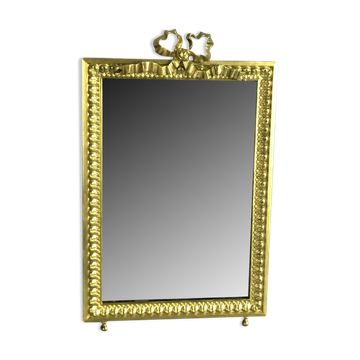 Miroir ancien en bronze doré de style Louis XVI avec miroir biseauté 37x23,5cm