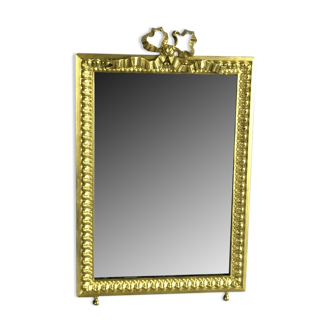 Miroir ancien en bronze doré de style Louis XVI avec miroir biseauté 37x23,5cm