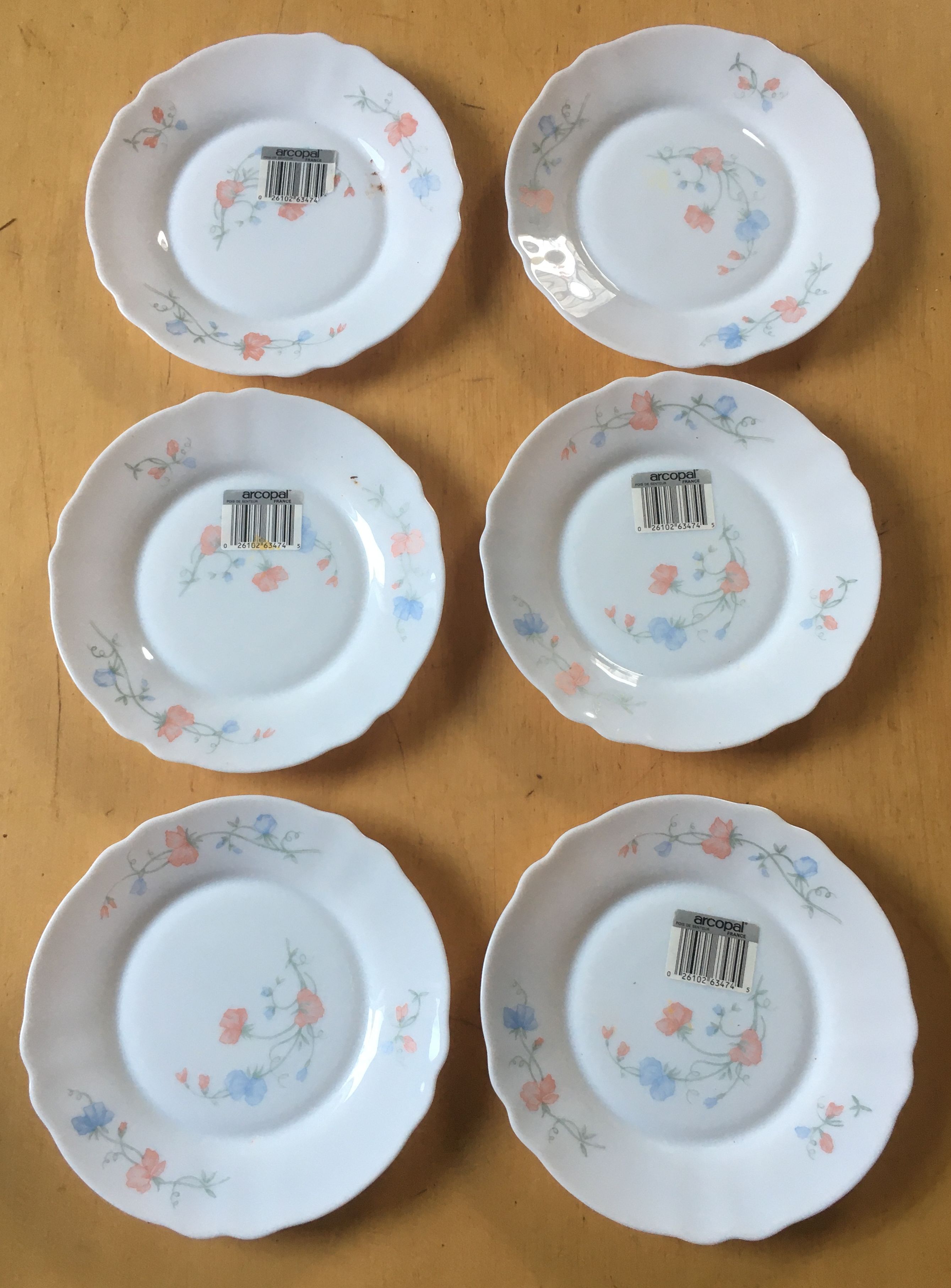 Arcopal set of 6 dessert plates scented pea pattern
