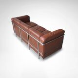 Early production LC2 leather 3-seater sofa by Le Corbusier Cassina 1970s