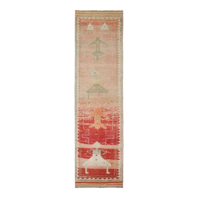 Vintage Turkish Hand-Knotted Wool Cotton Beige Runner Rug