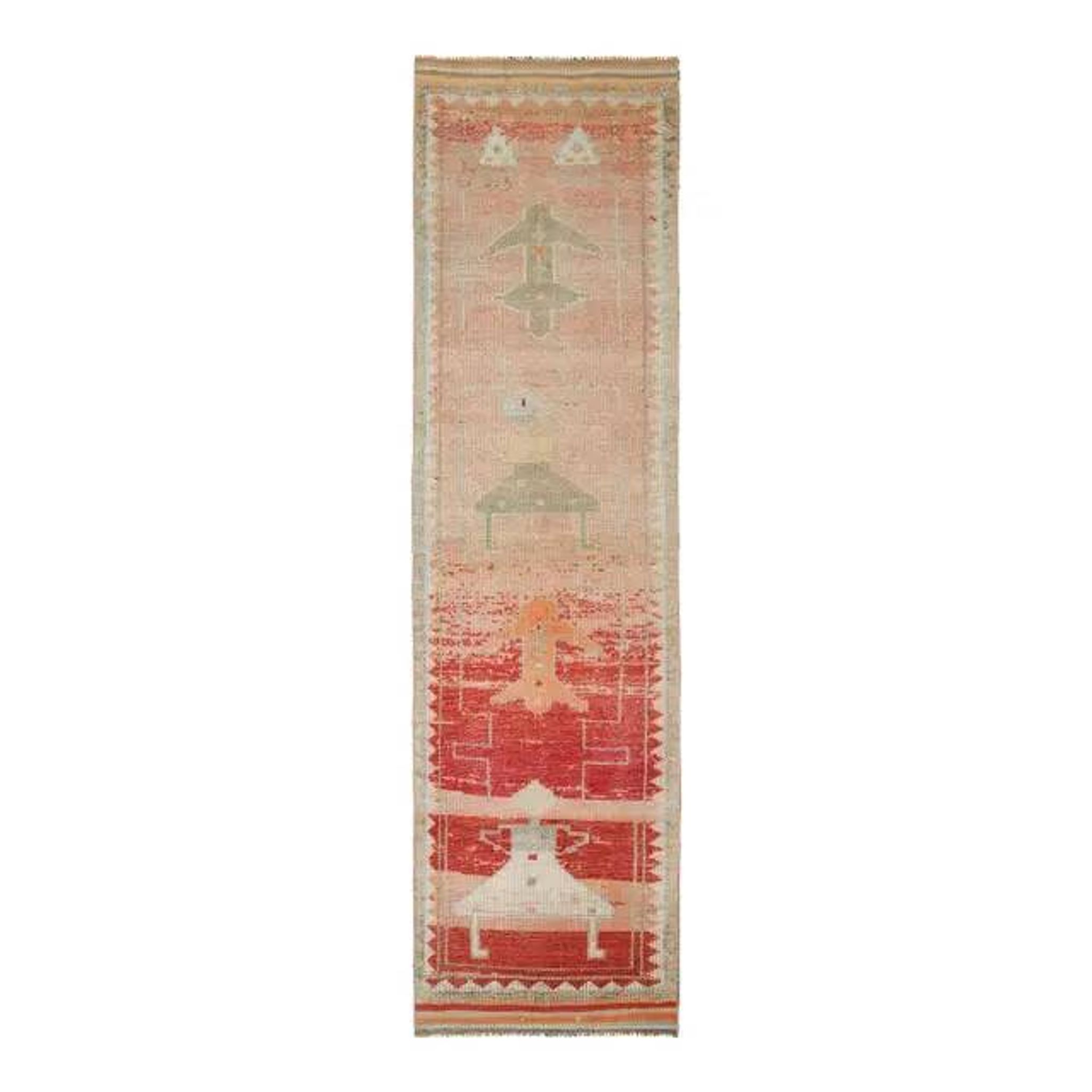 Vintage Turkish Hand-Knotted Wool Cotton Beige Runner Rug