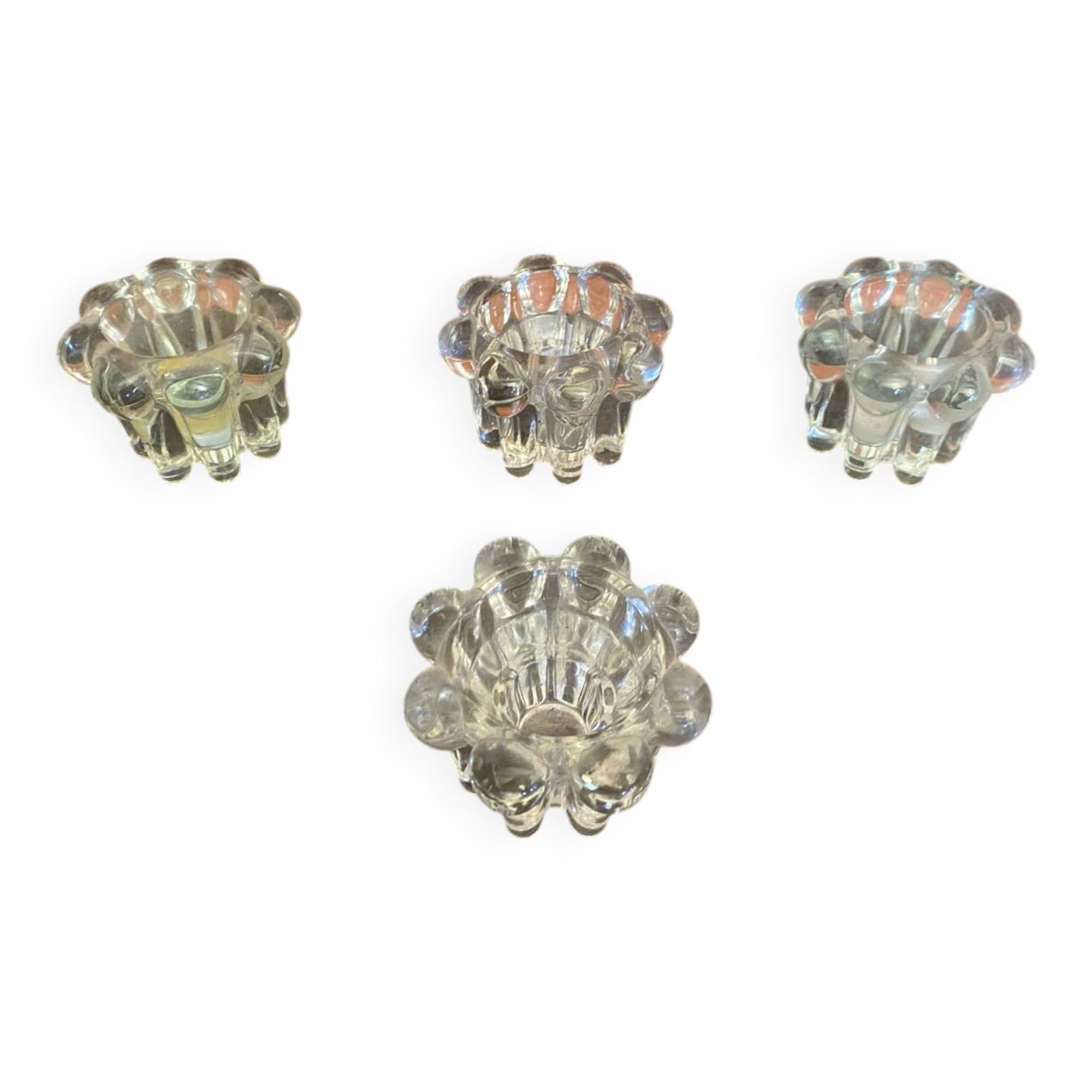 Set of 4 Vintage Glass Moulded Candle Holders 1970s France