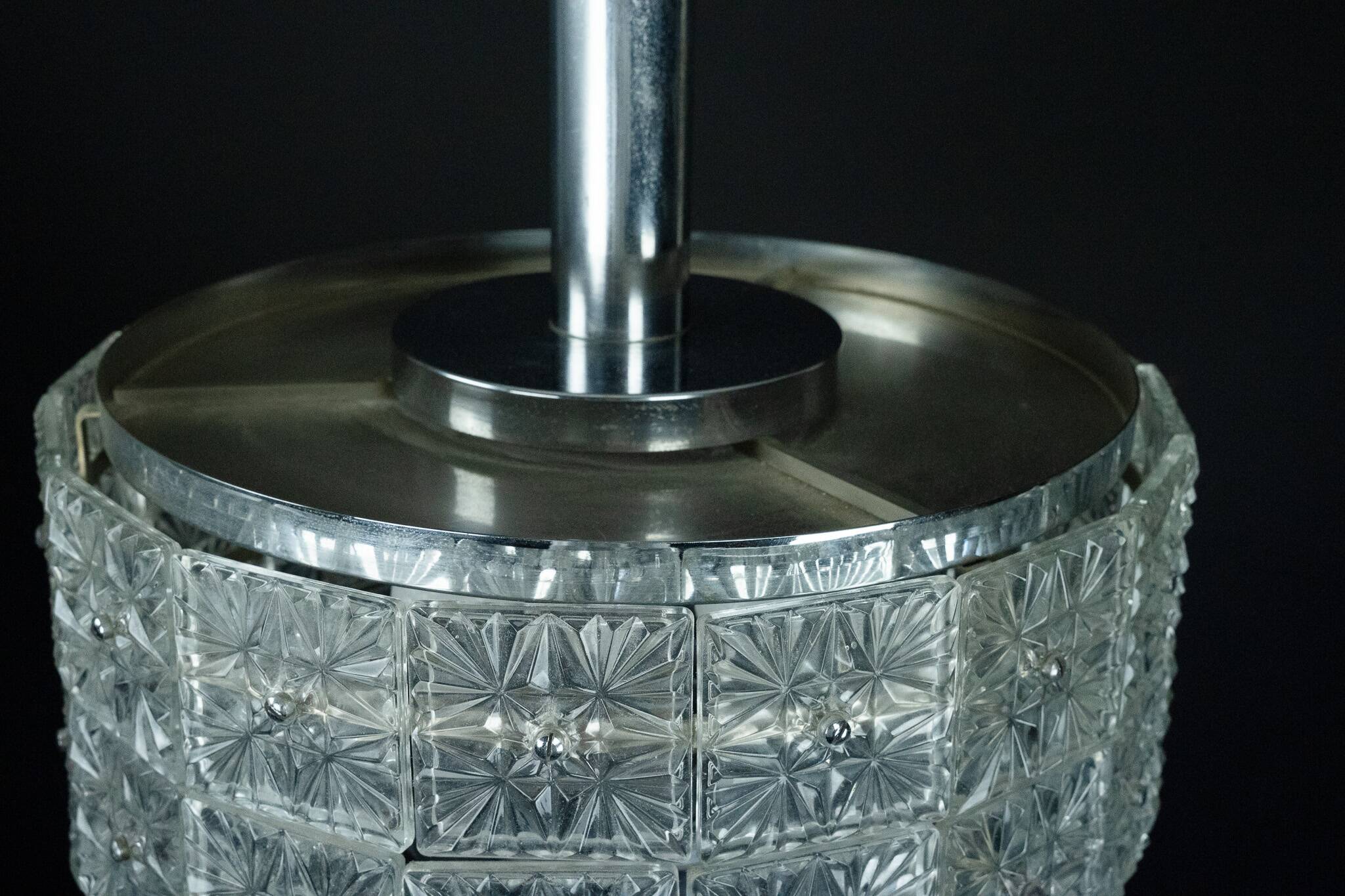 Vintage Kinkeldey Crystal Glass and chrome Chandelier. Germany 1960s