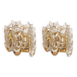 Pair of wall sconces in gilded brass and crystal, Sciolari design, Palwa, Germany, 1960s.