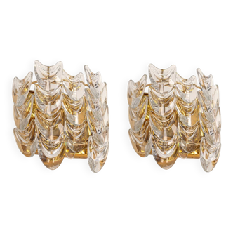 Pair of wall sconces in gilded brass and crystal, Sciolari design, Palwa, Germany, 1960s.