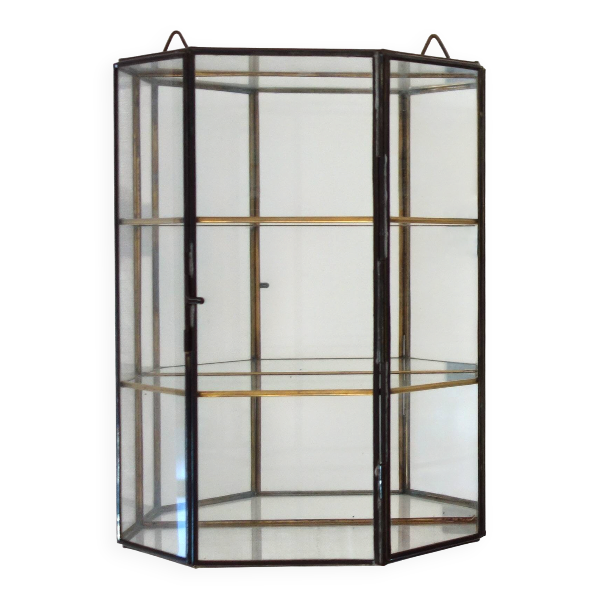 Vintage Wall Display Cabinet Glass, brass and mirror