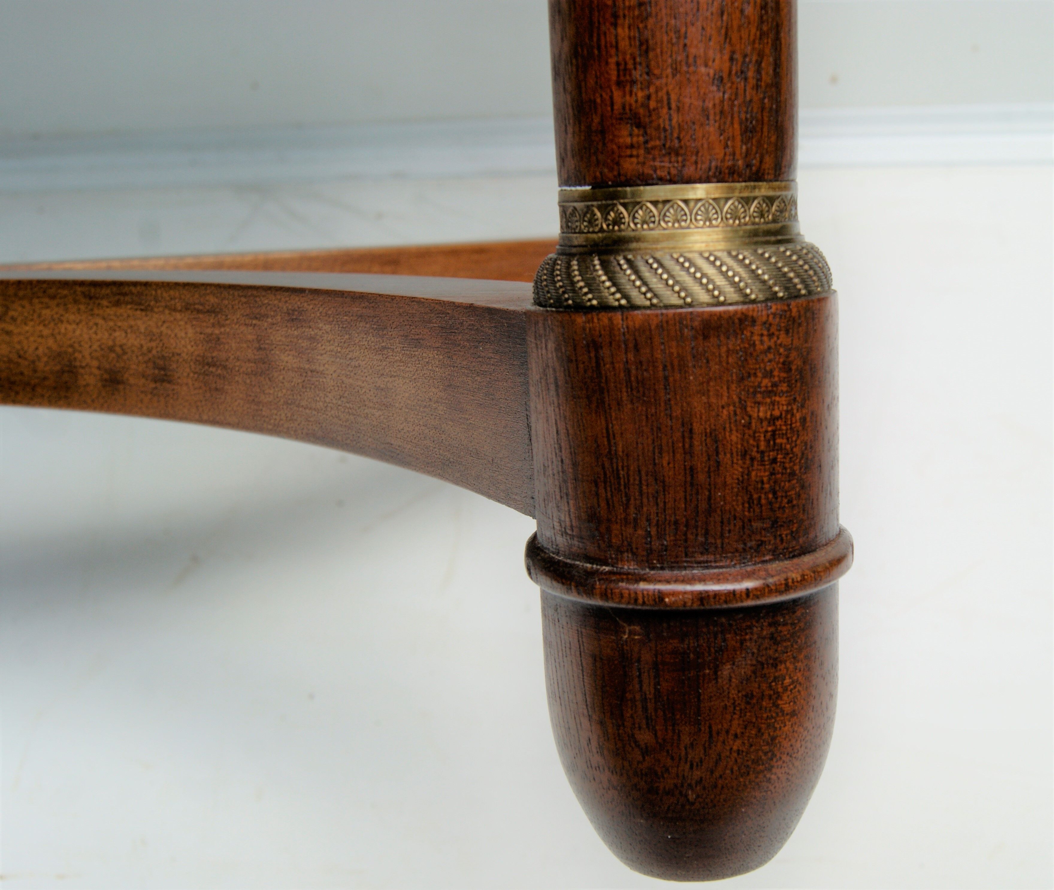 Mahogany coffee table, green leather, bronze Empire style