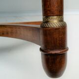 Mahogany coffee table, green leather, bronze Empire style