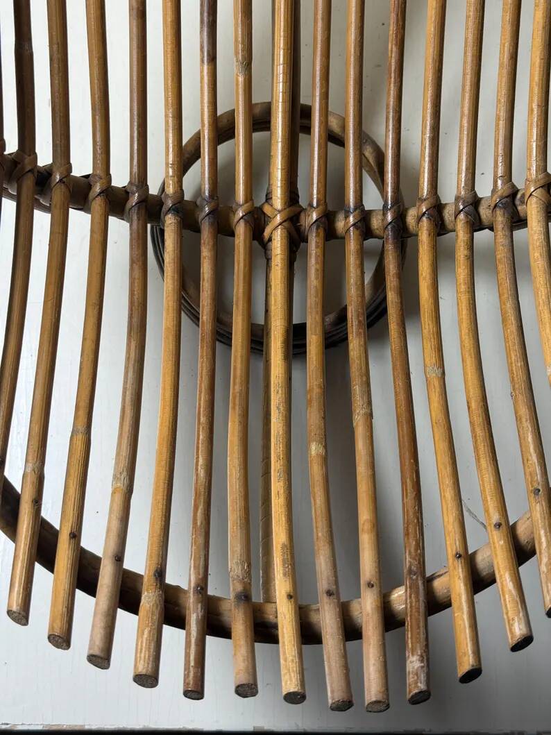 Vintage bamboo and rattan fruit bowl – Large fruit basket, boho chic / Riviera, retro centrepiece – Mid-Century 60s design