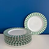 Set of 8 large Guy Degrenne flat plates, vintage green pareo model