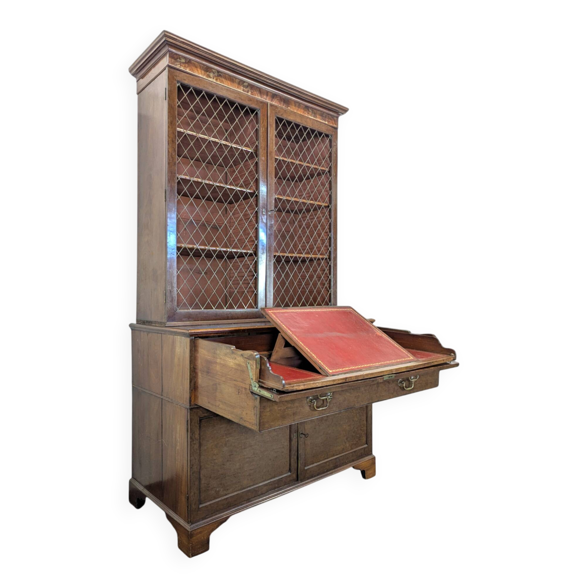 English mahogany writing desk bookcase