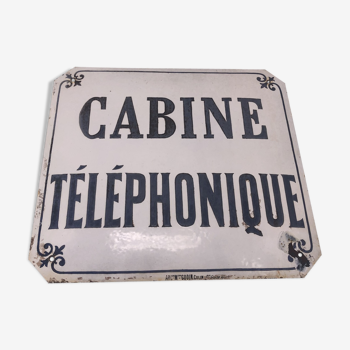Ancienne plaque émaillée "Cabine téléphonique" bombée