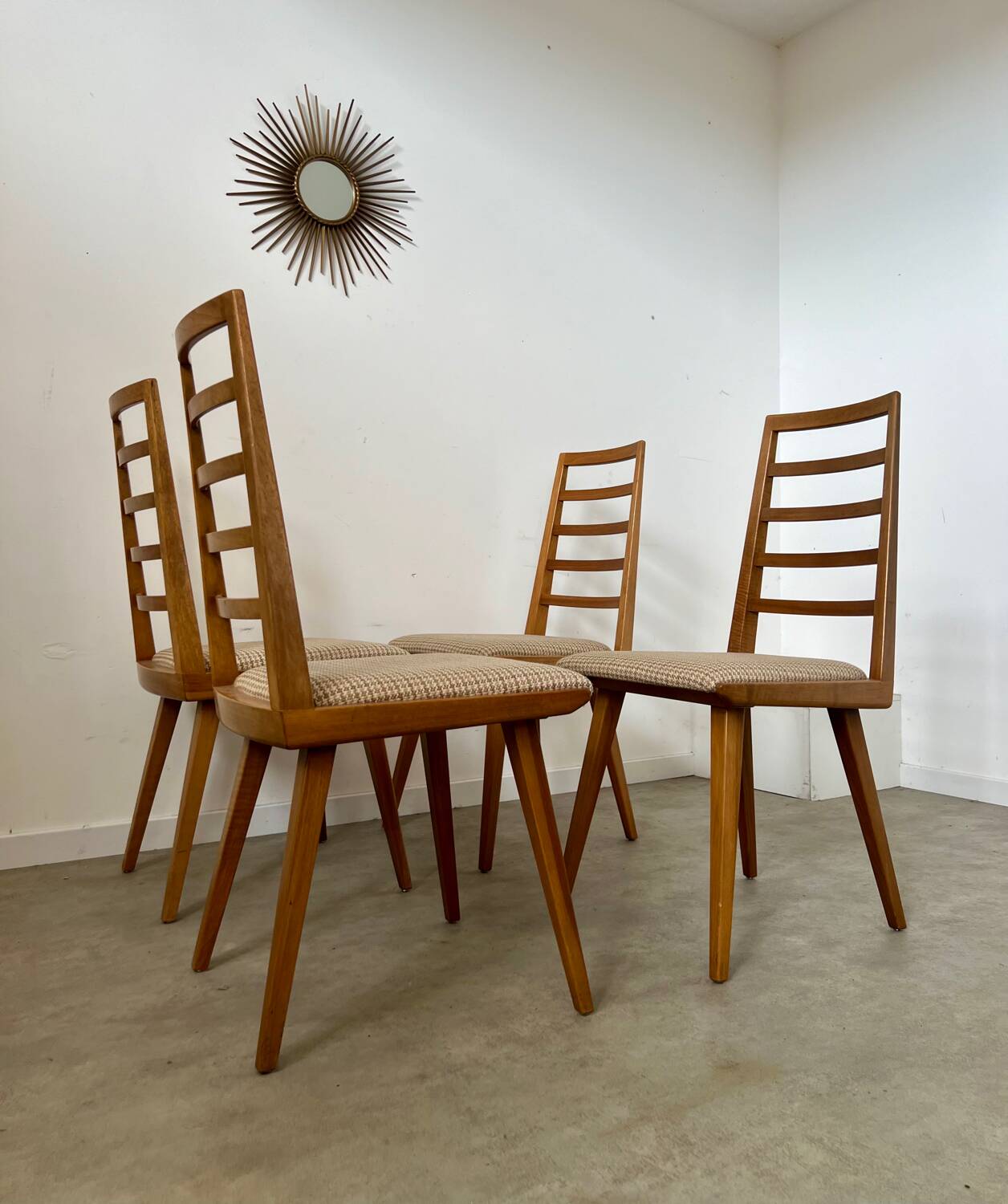 Set of 4 Scandinavian design beech chairs from the 70s vintage