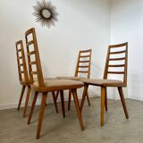 Set of 4 Scandinavian design beech chairs from the 70s vintage