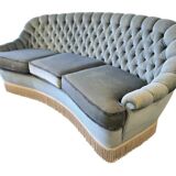 Light blue vintage sofa / armchair with fringes