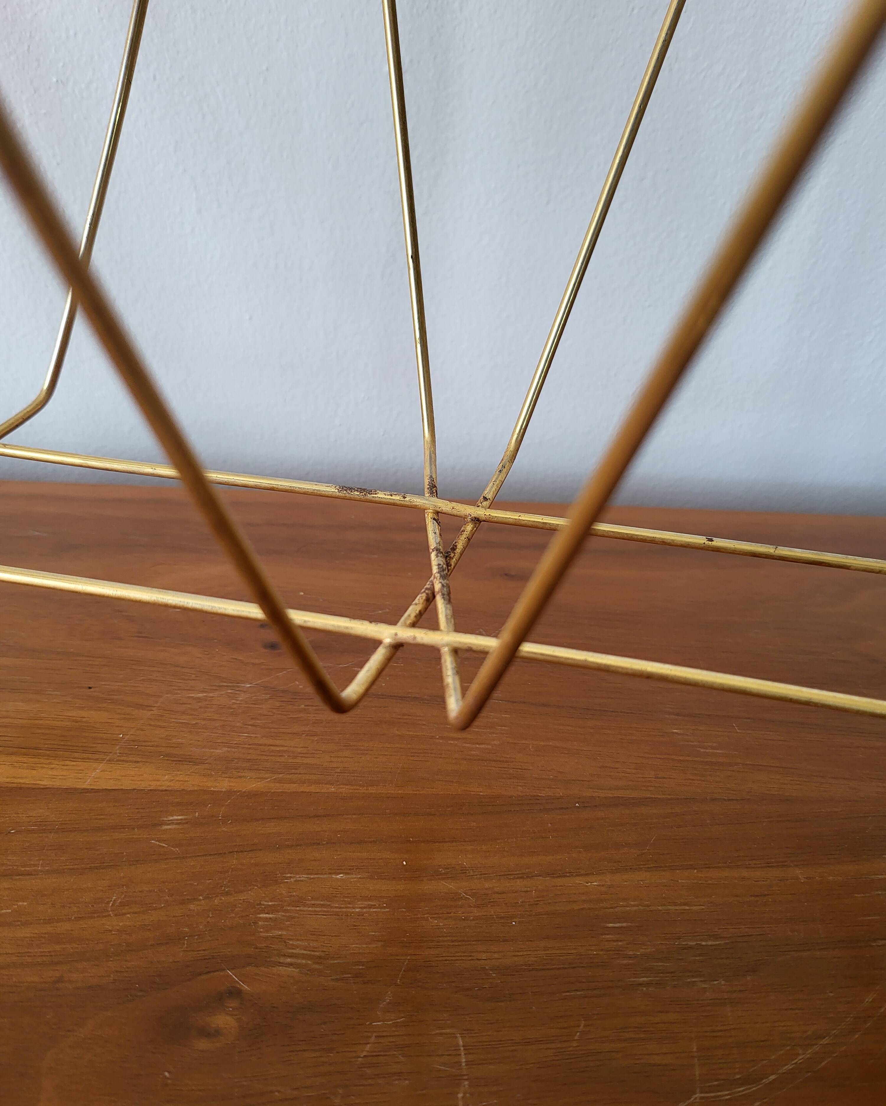 Vintage gold metal magazine rack 1950s-70s newspaper holder