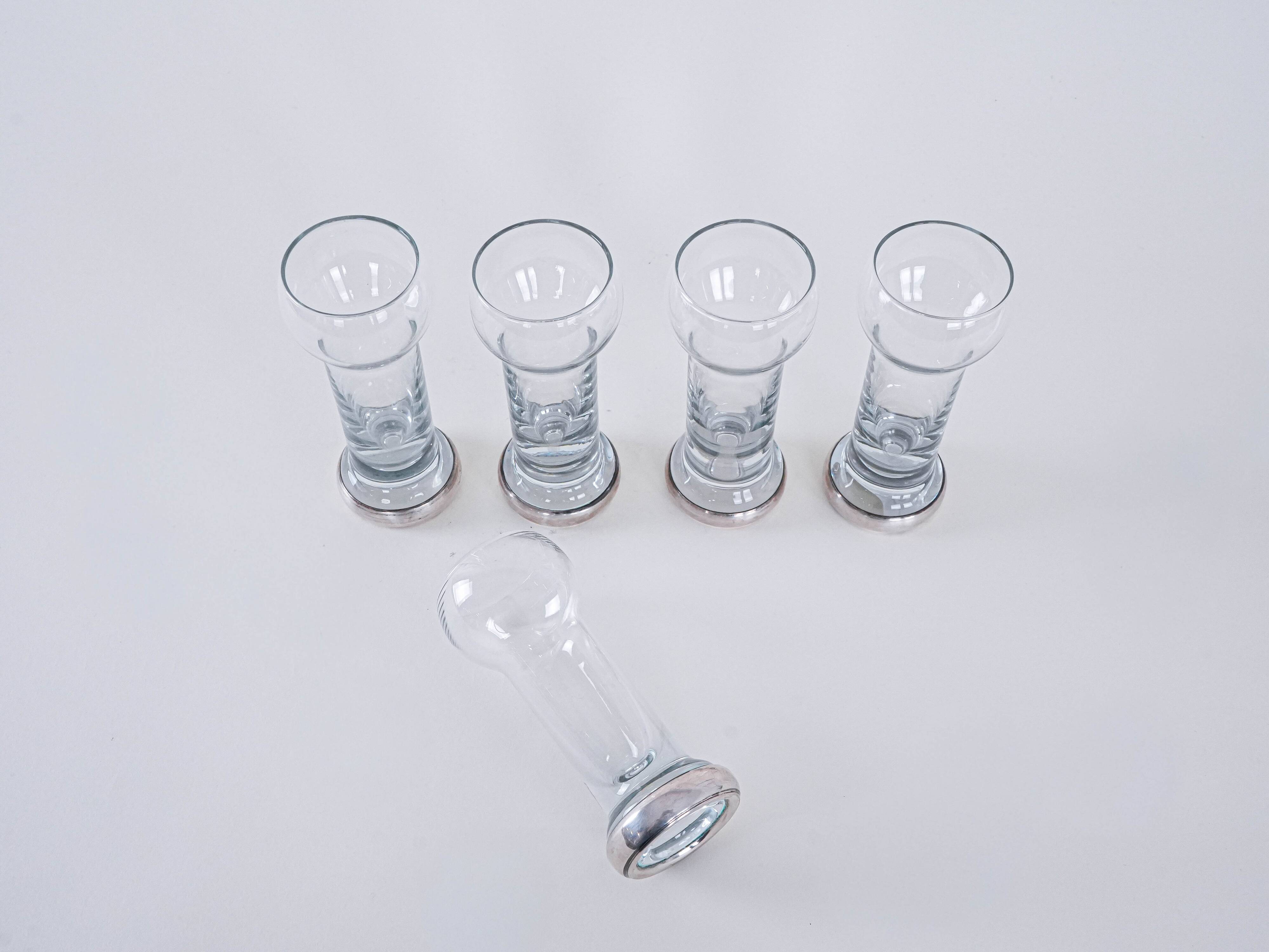 Set of five glasses, Italian design, 1970s, made in Italy