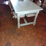 Antique solid oak farmhouse table with turned legs