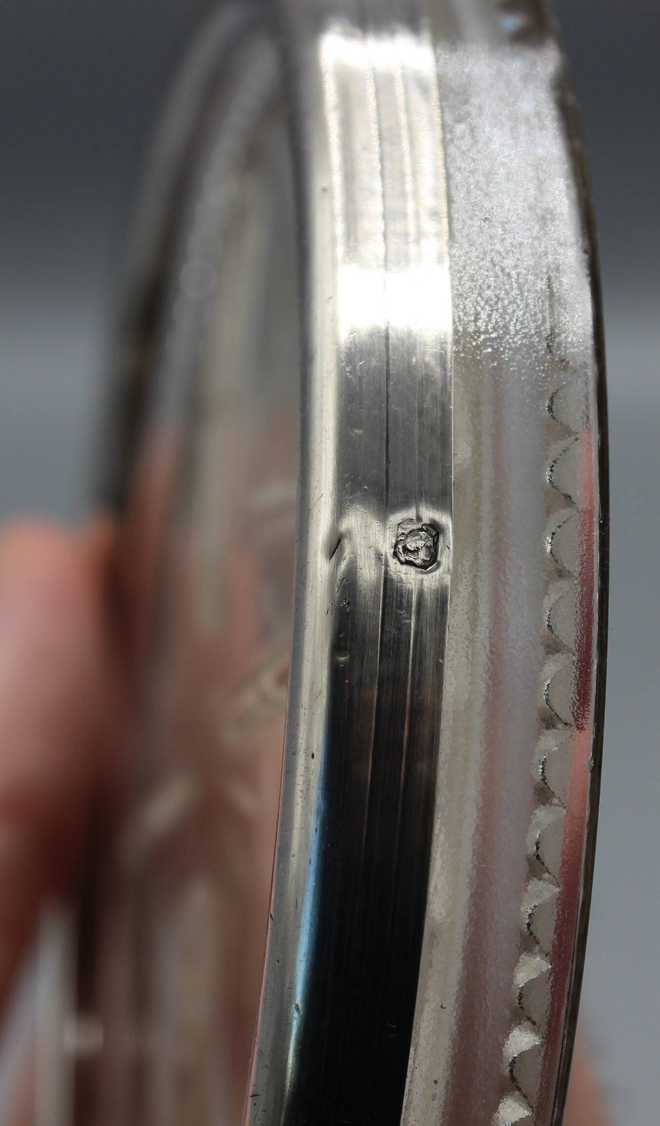 Old coaster bottle carafe glass and solid silver ribbing minerve art deco