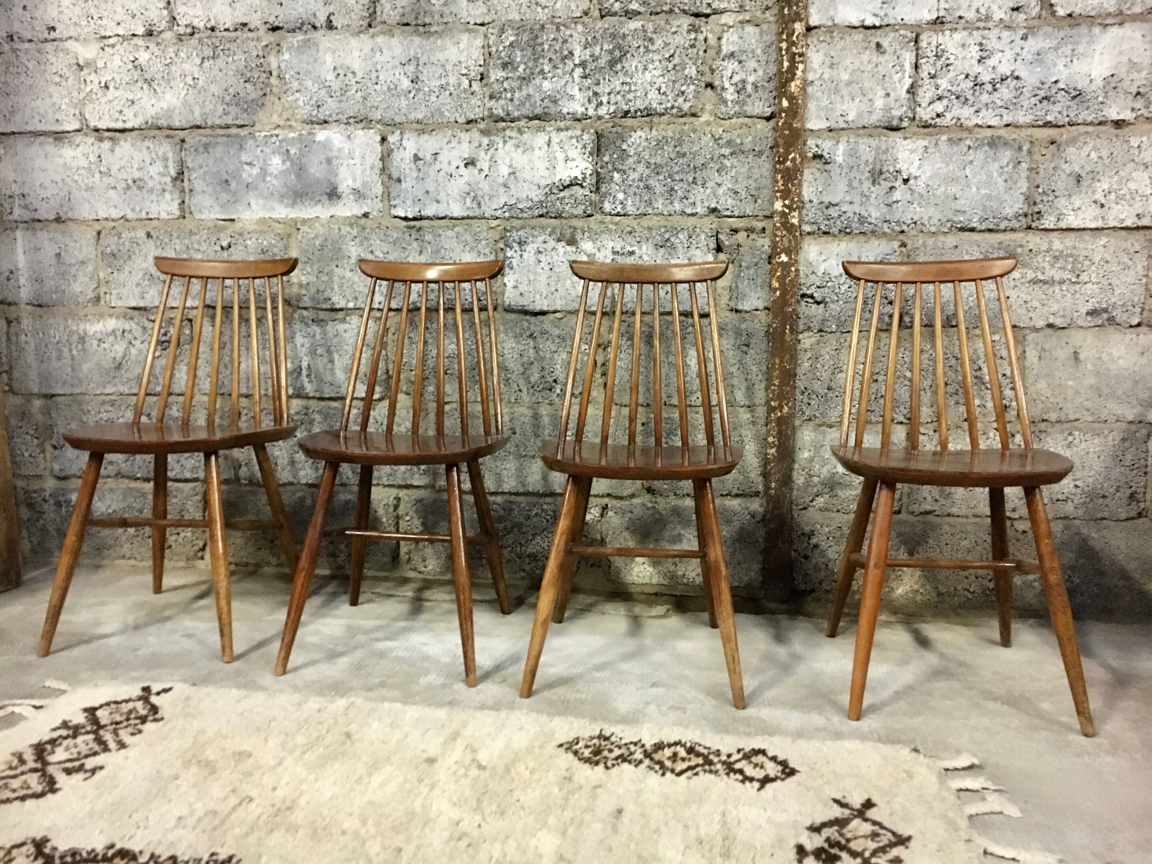 Series of 4 scandinavian design chairs fanett style Ilmari tapiovaara vintage 1960