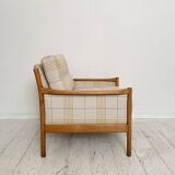 Mid-Century Scandinavian Armchair in Cherry Wood and Checked Fabric, 1960s