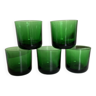 Set of 5 green 1960 goblet glasses