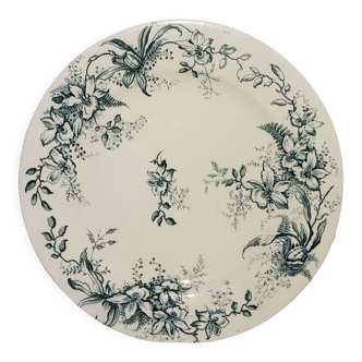 Flat plate of the earthenware factory of Salins model Cyclamen, iron earth.